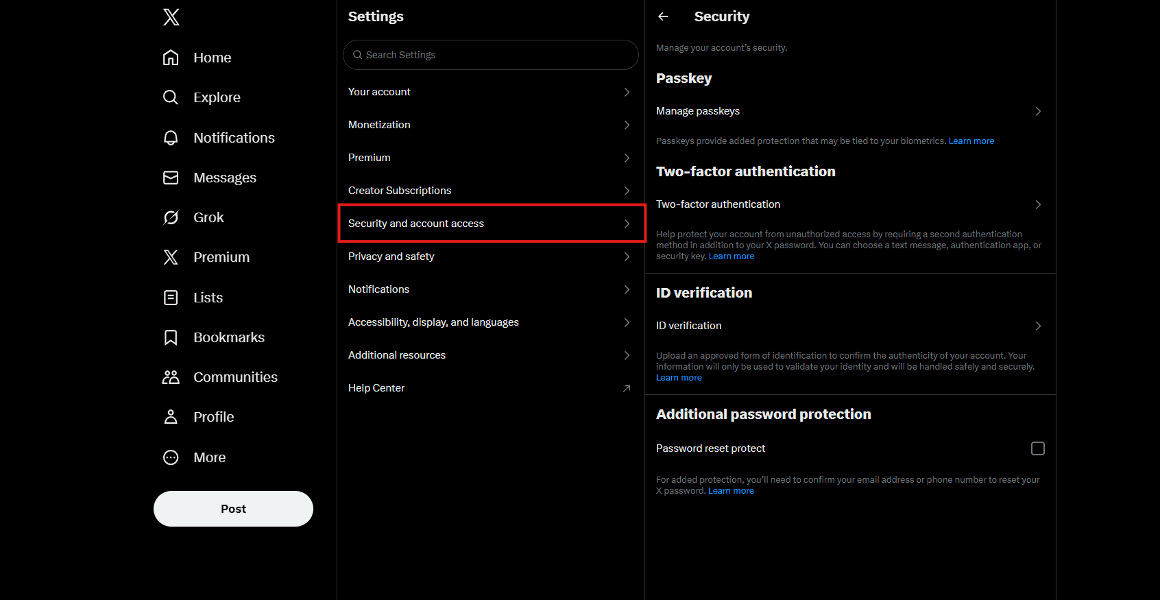 Navigate to Security Settings