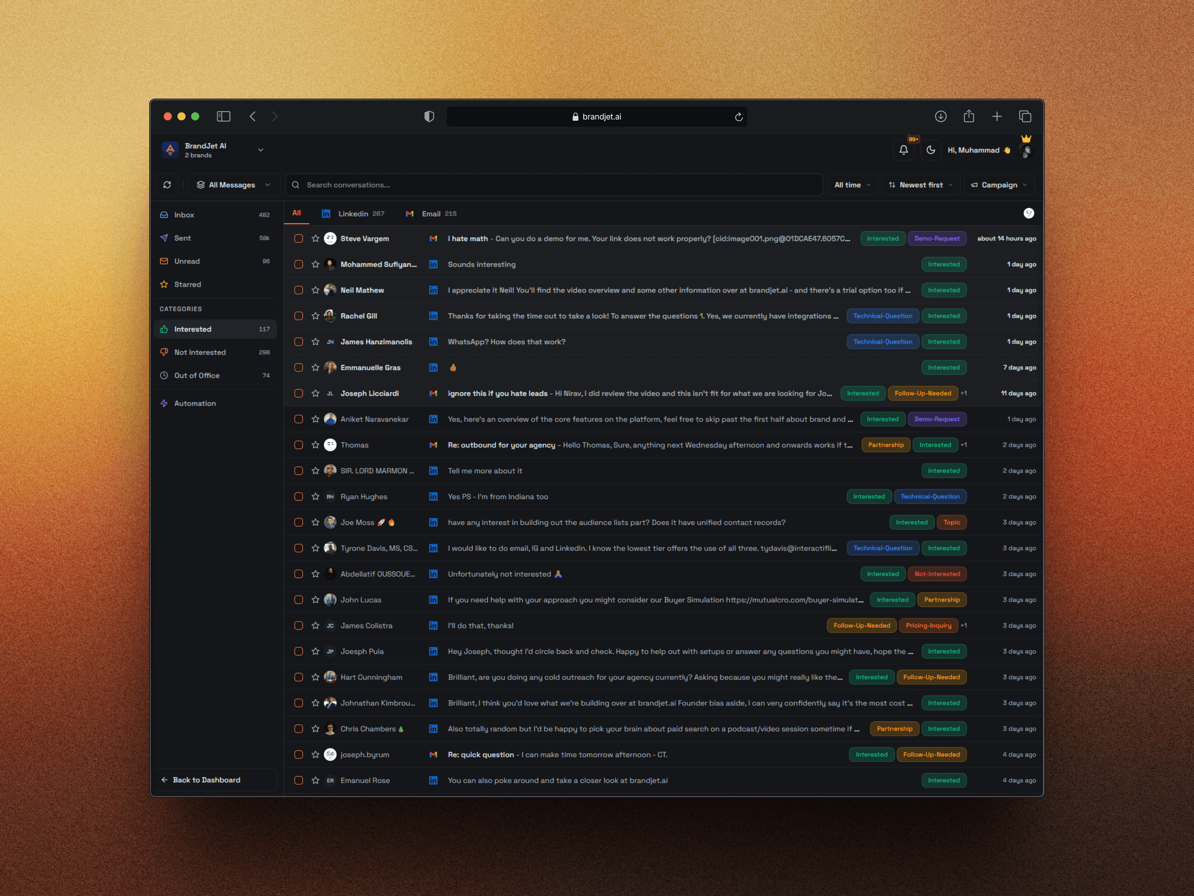 BrandJet unified inbox across all channels