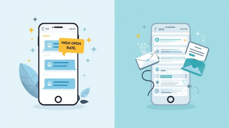 "Marketing comparison graphic highlighting the superior visibility of text messages versus email newsletters."