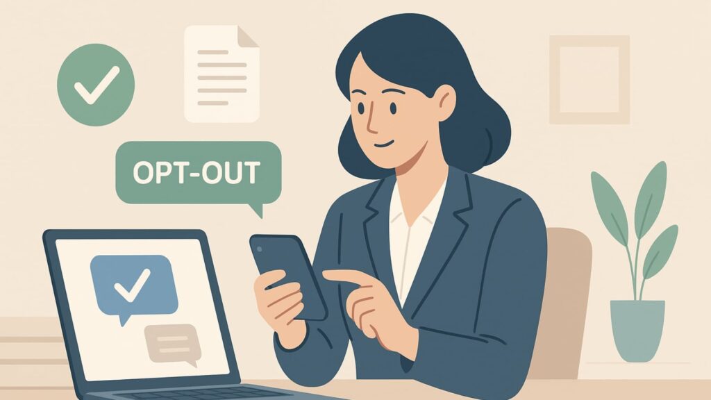 Professional ensuring compliance in text message follow-up strategy following best practices.