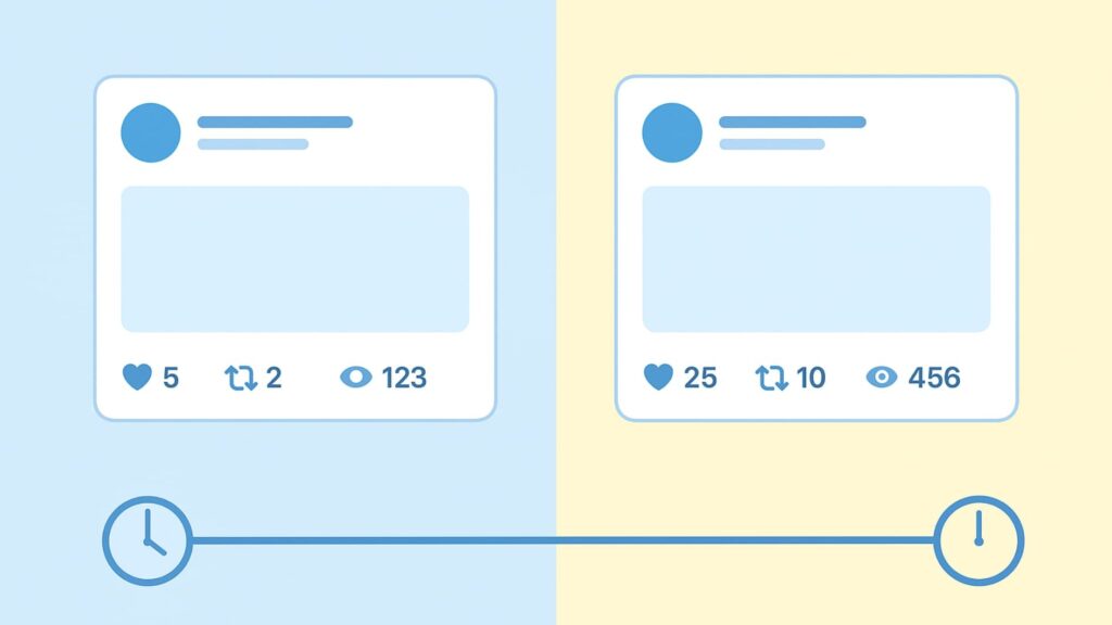 best times to post on twitter 2 Graphic showing how timing affects engagement when finding the best times to post on Twitter.