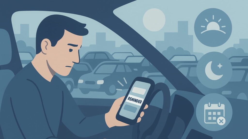 Phone ignored during busy rush hour to show times to avoid in When to Send Text Reminders.