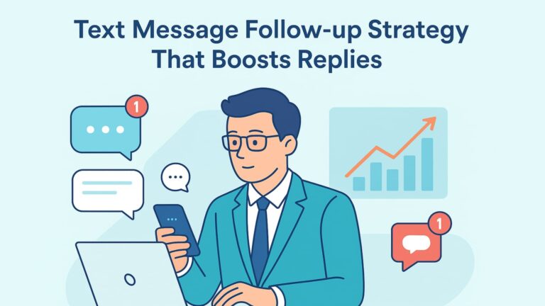 Business professional using phone for text message follow-up strategy to boost replies.