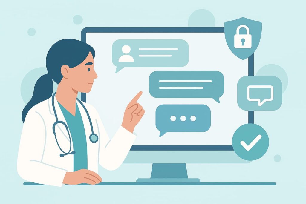 "A healthcare professional interacting with a digital platform, representing the use of X platform outreach tools in the medical field."