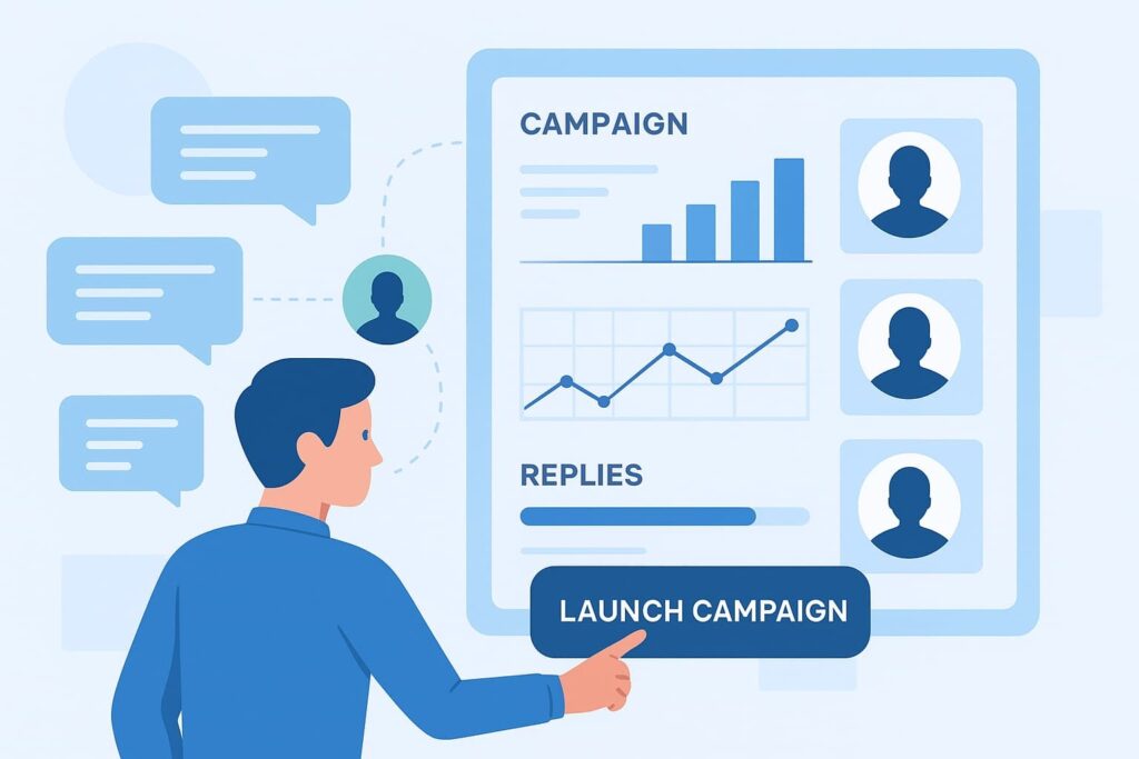 “A person examining campaign analytics and metrics on a screen, representing the process of launching an effective Twitter outreach campaign”.