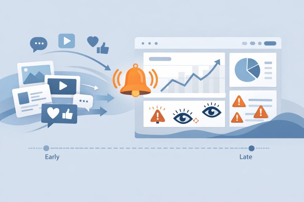 Competitor Influencer Partnerships visual showing early alert signals tracking attention shifts across creator content