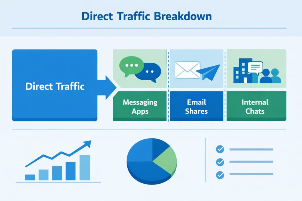 Dark Social Reporting Dashboard illustrating segmented direct traffic from private sharing sources