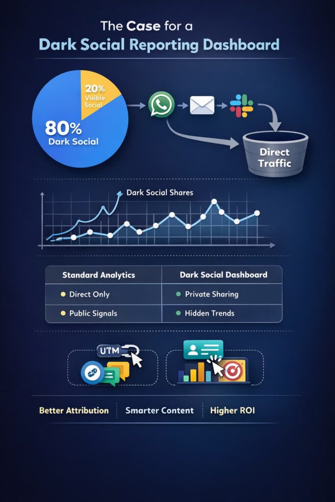 Dark Social Reporting Dashboard visualizing hidden social shares and improved attribution outcomes