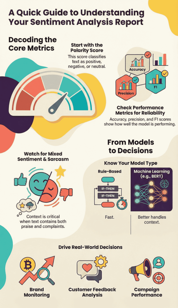 Vertical infographic titled "A Quick Guide to Understanding Your Sentiment Analysis Report."