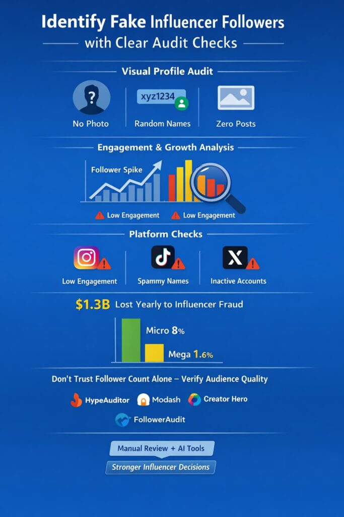 Identify Fake Influencer Followers through analytical review of audience behavior and suspicious growth signals