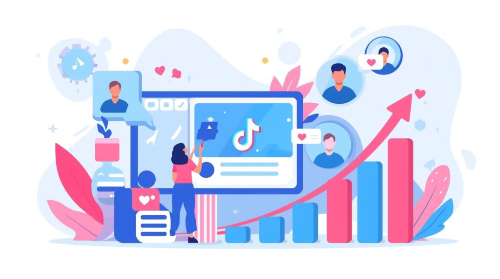 Influencer Activity tracking illustration showing TikTok content performance growth and audience engagement trends