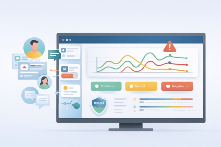Influencer Activity tracking dashboard showing sentiment trends, alerts, and brand risk signals over time