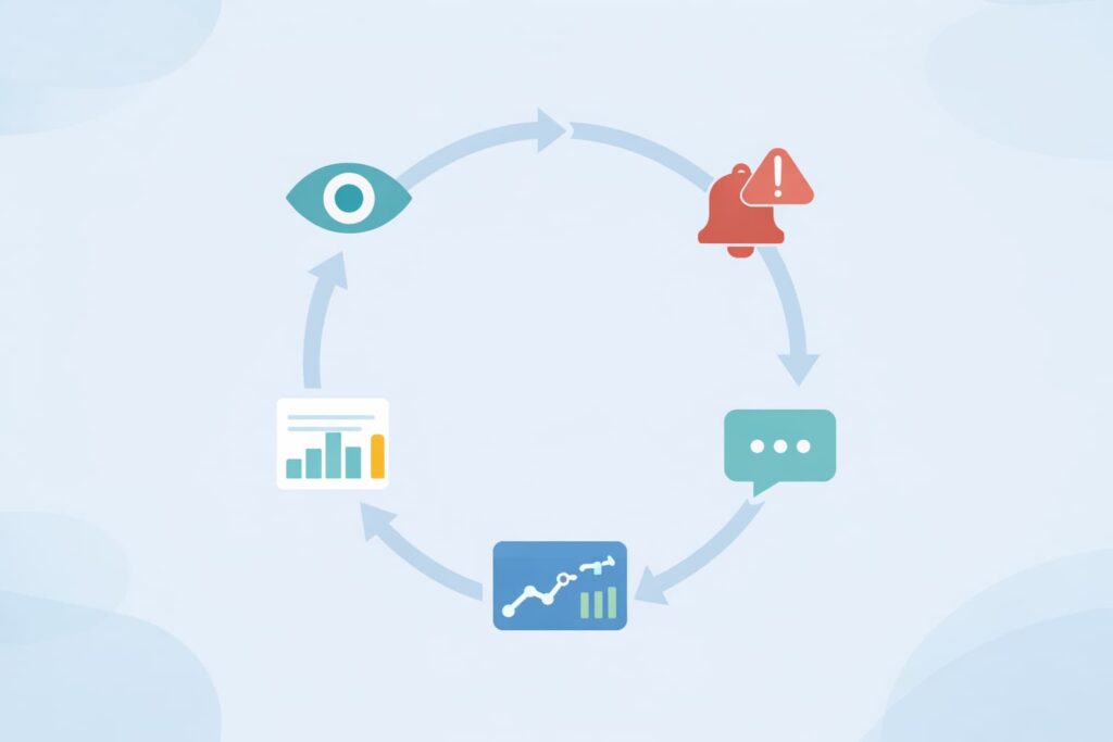Crisis monitoring cycle diagram used to monitor influencer-related crises from early signals to recovery