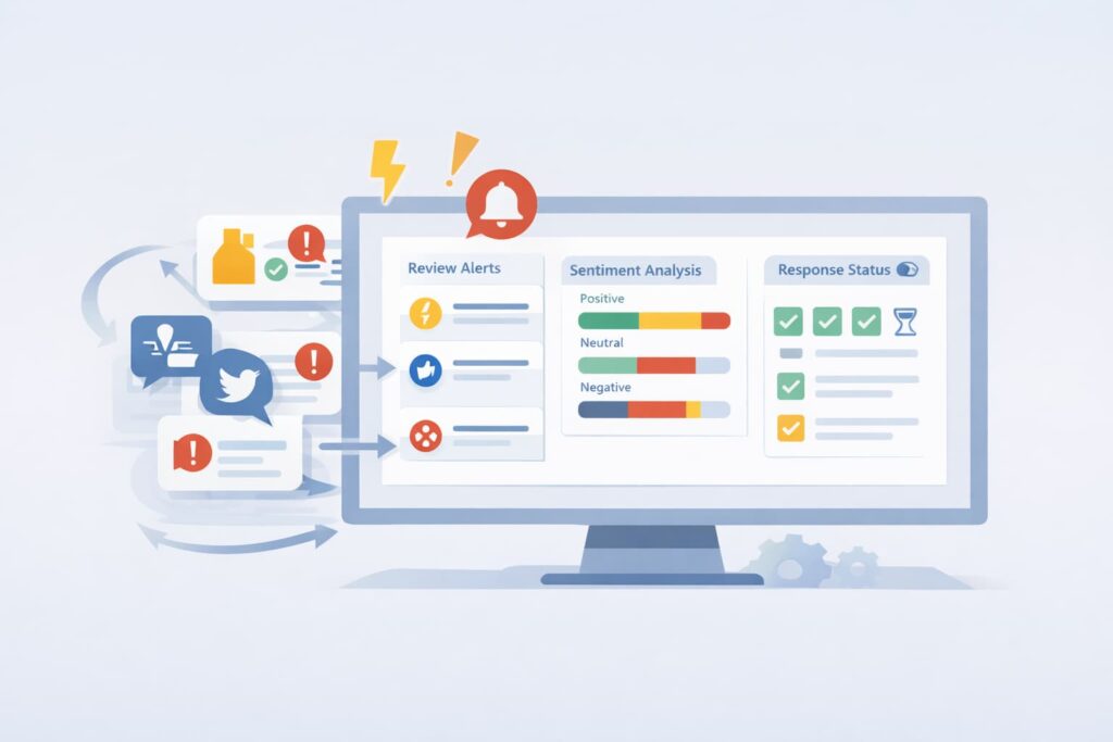 When to Respond to Negative Reviews visualized using review monitoring, sentiment signals, and response status.