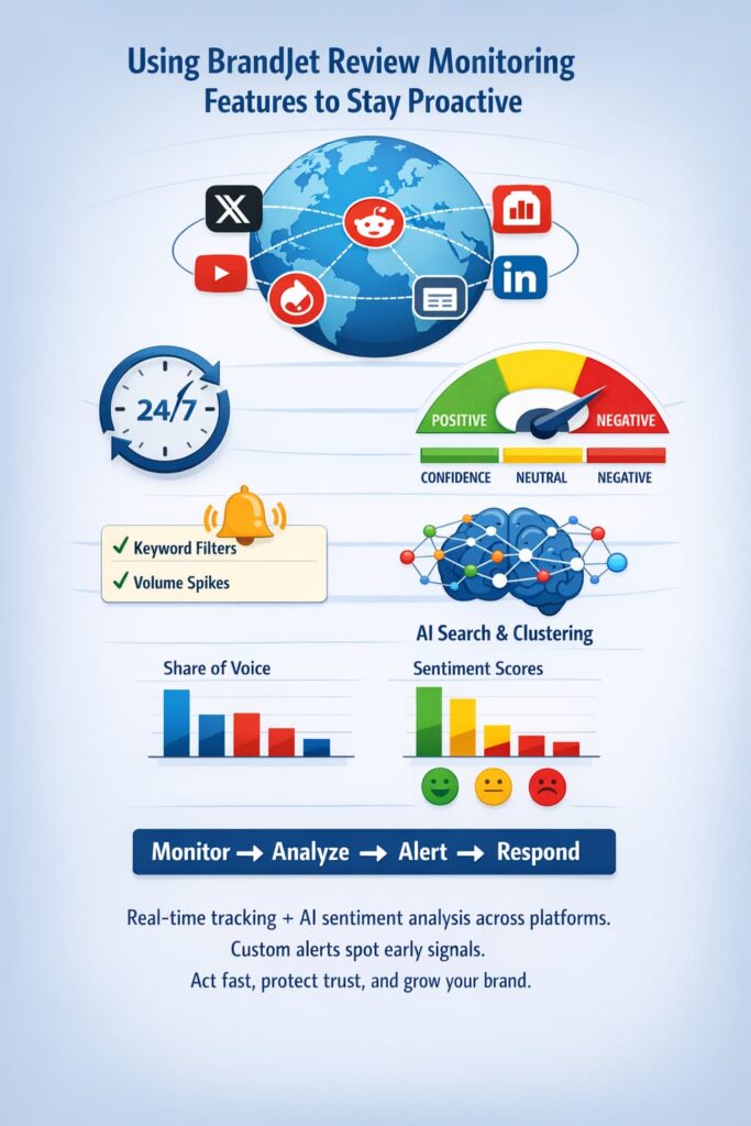 Overlapping screens of social posts highlight challenges BrandJet review monitoring features help teams control
