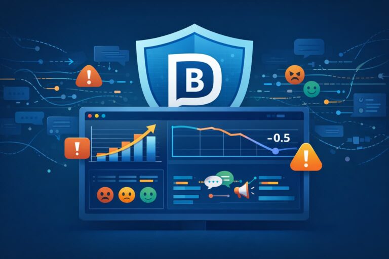 Crisis detection interface displaying rising mentions, negative sentiment trends, and alerts protecting brand reputation