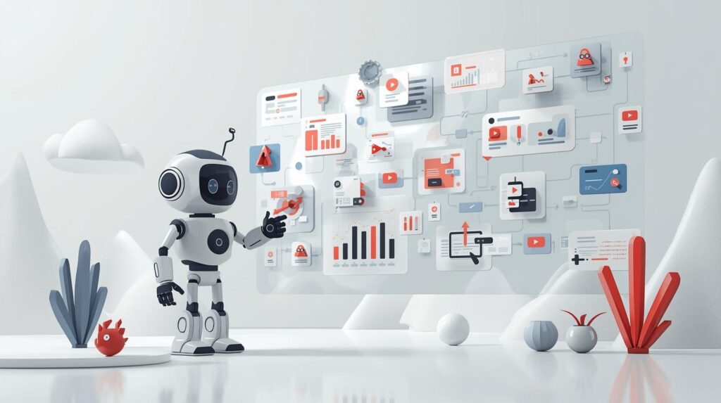 "Concept illustration of artificial intelligence organizing digital analytics."