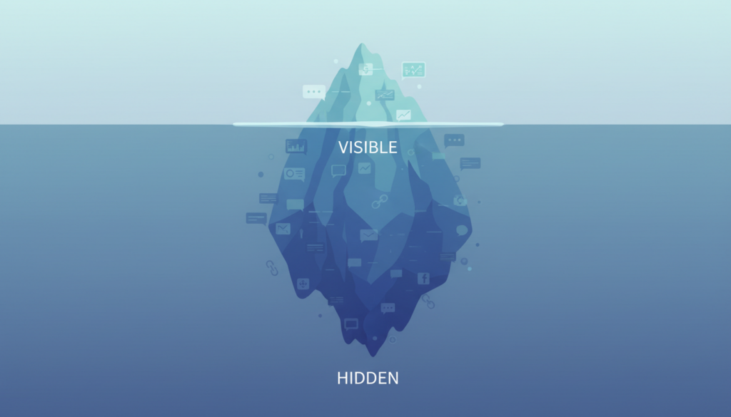 Dark social campaign optimization highlighting the balance between visible signals and hidden sharing for stronger impact.