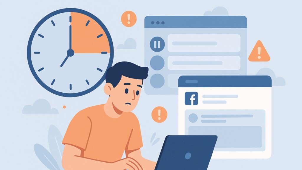 Illustration showing first-hour crisis communication via Facebook with quick response actions.