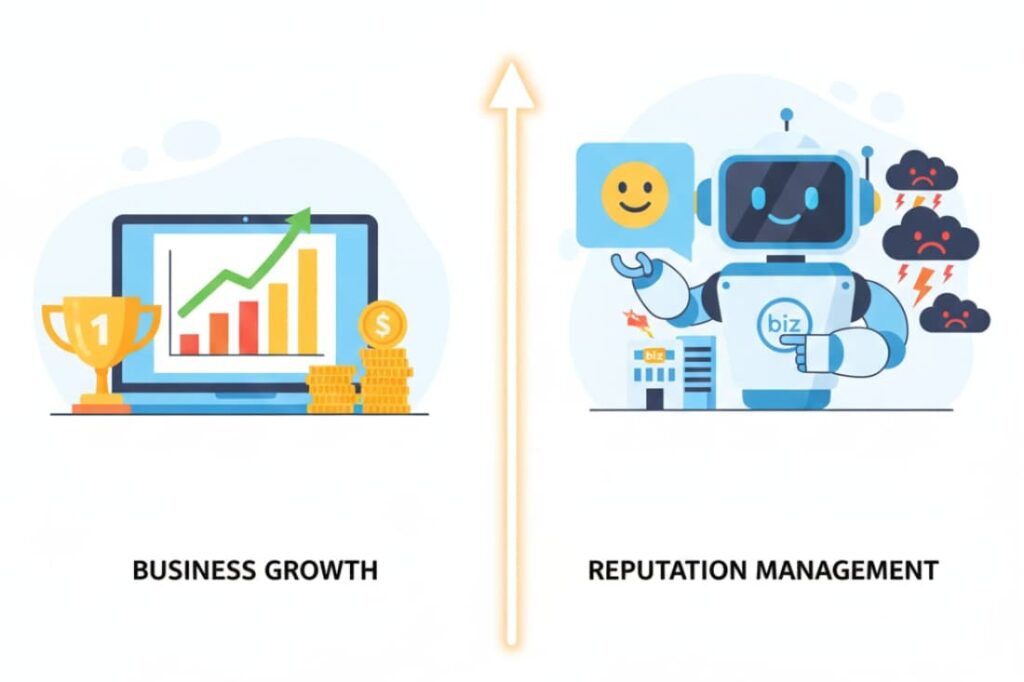 Stylized artwork depicts the balance between quantitative measures of success and qualitative factors like brand reputation across digital platform Reddit.