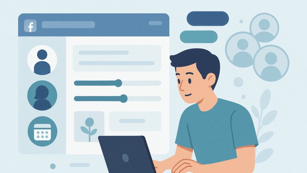 Scene illustrating facebook competitor outreach tactics with targeted audience settings on a digital dashboard.