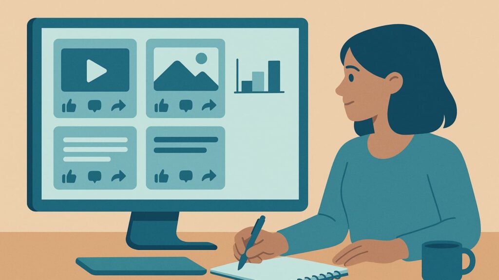 Illustration showing facebook competitor outreach tactics by improving content and engagement strategies.