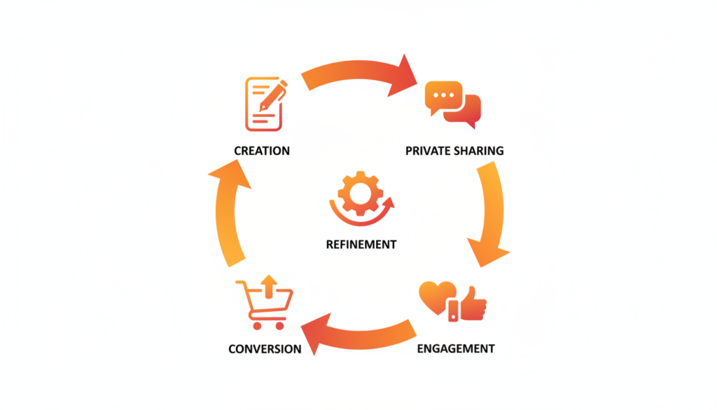Iterative process of dark social campaign development leveraging user-driven insights for improved conversions.
