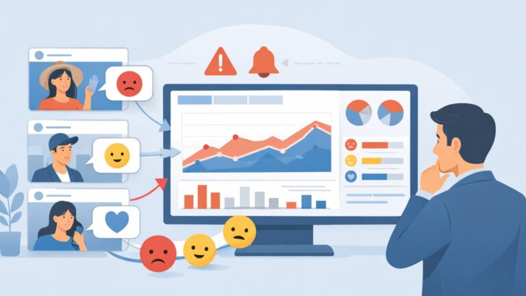 Influencer sentiment analysis during crisis shown through emotion tracking and real-time social media data visualization.