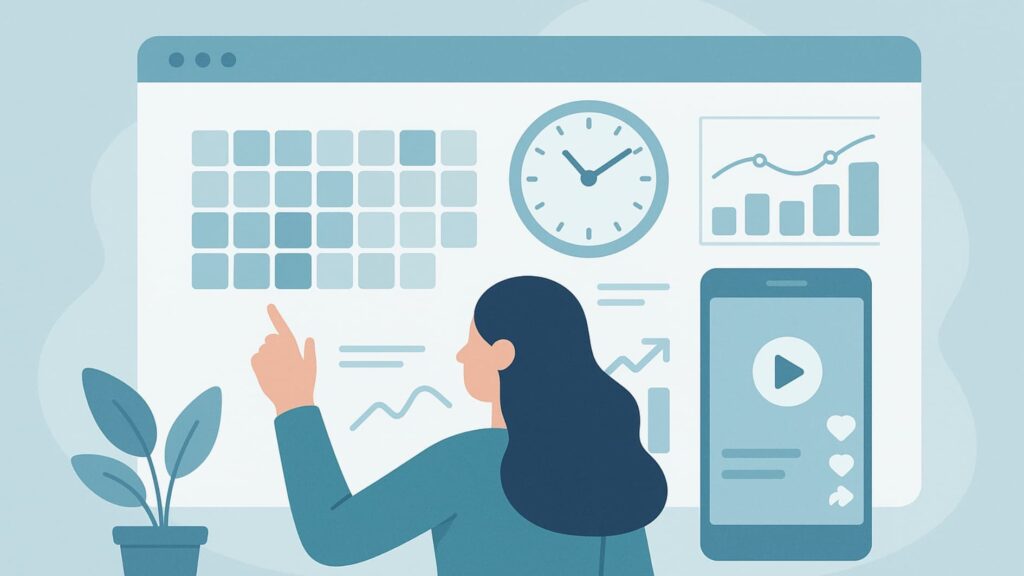 TikTok Campaigns 2 Image showing timing analytics and posting schedules for optimizing TikTok Campaigns.