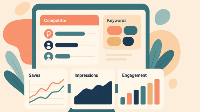 Dashboard showing pinterest competitor tracking with charts comparing performance and keyword insights.