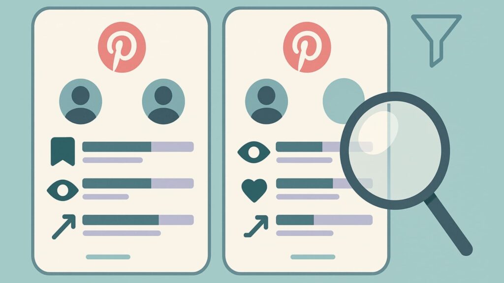 pinterest competitor tracking 3 Comparison of competitor metrics for pinterest competitor tracking, showing saves and engagement.