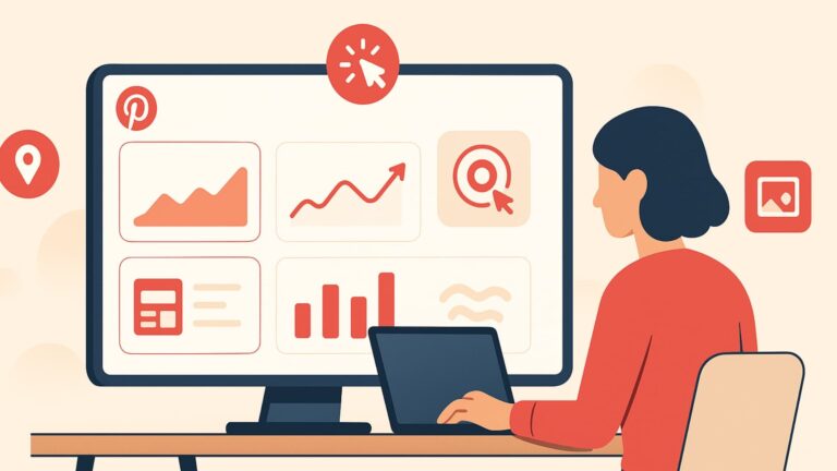 Dashboard showing pinterest analytics for outreach campaigns with charts and a marketer analyzing results.