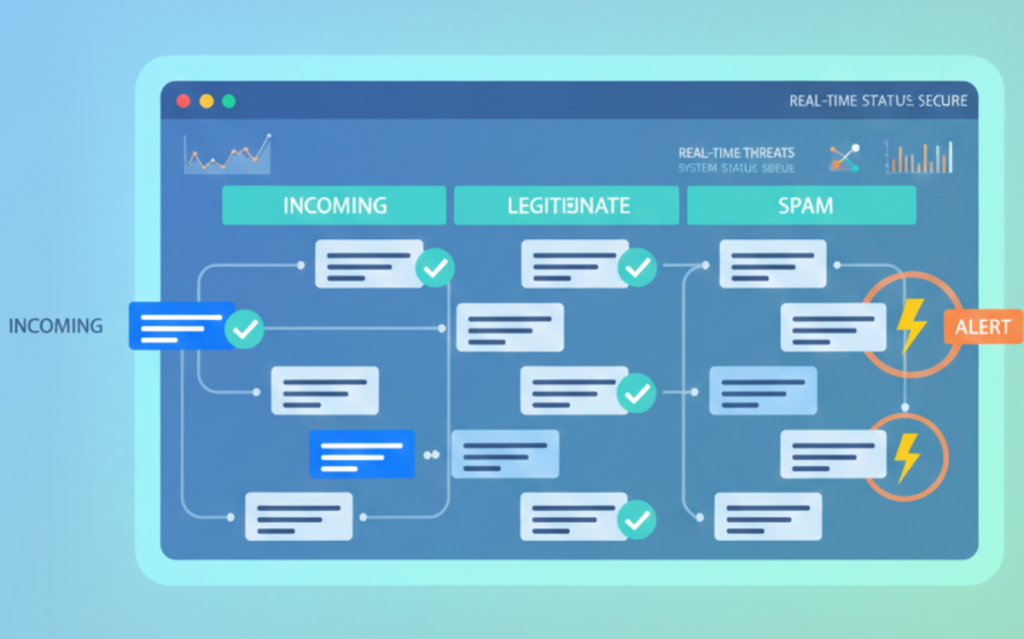 Real-Time Spam Monitoring Interface: Tracking incoming communication, verifying legitimacy, and alerting on potential spam for enhanced security.