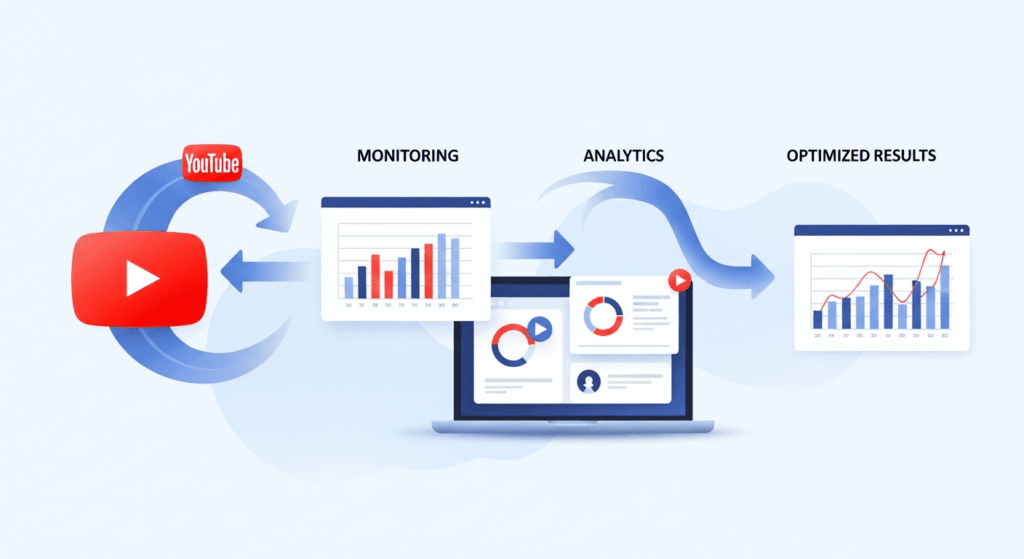 "Diagram showing the workflow for achieving optimized results through video tracking."