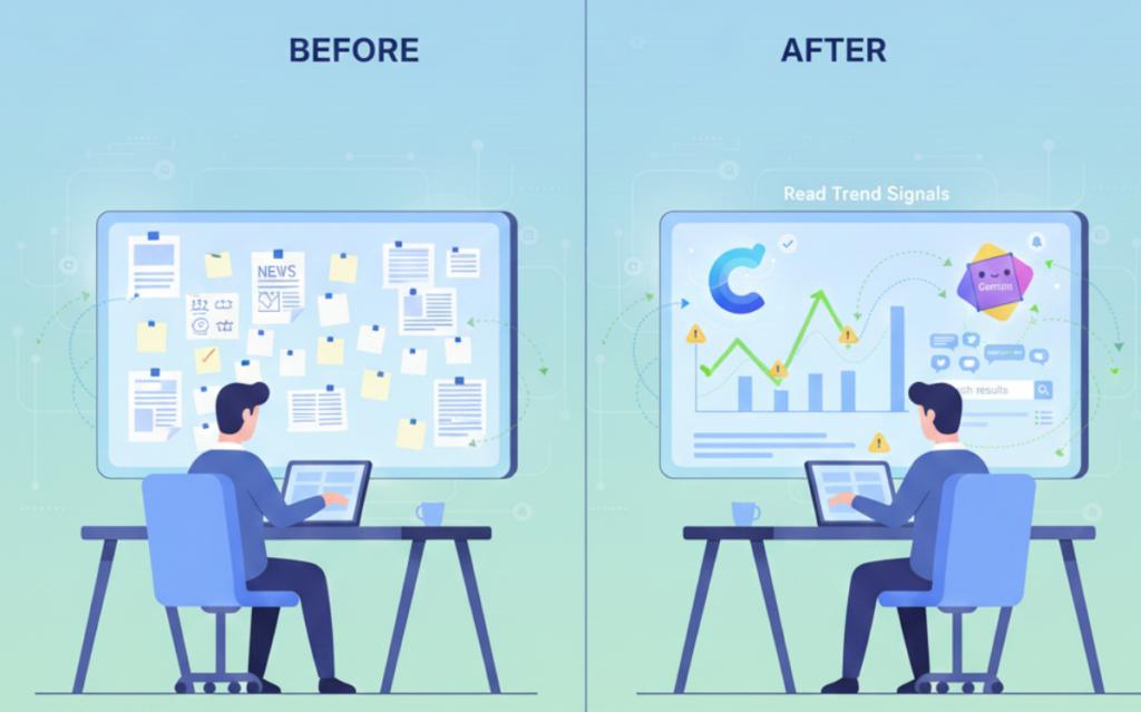 Insights with Claude & Gemini: Individuals move from gathering brand-related information to reviewing interactive data visualizations.