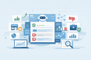 Visual of AI Brand Reputation Tracking comparing positive and negative brand perception data.
