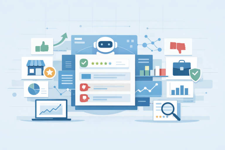 Visual of AI Brand Reputation Tracking comparing positive and negative brand perception data.