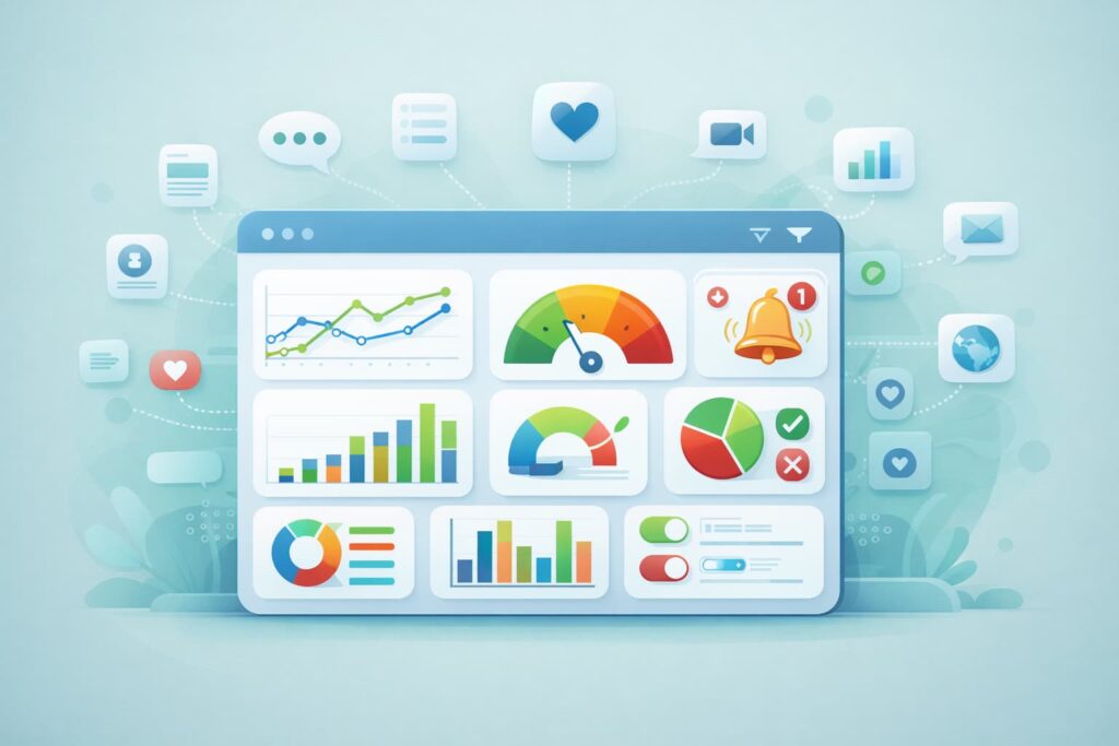 Monitoring tools interface showing alerts and sentiment data to monitor influencer-related crises