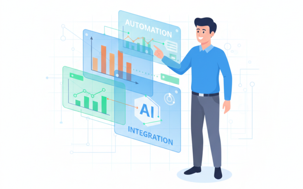 Visualizing data-driven workflows: A person leverages interactive dashboards and analytics to manage and improve operational efficiency.
