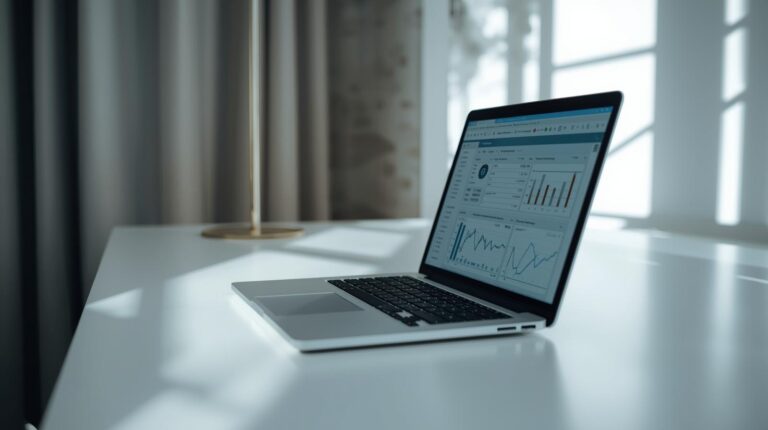 Laptop showing financial dashboard and graphs used to Detect Context Changes Over Time in business metrics and performance data