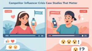 Influencers switching brands during livestream illustrating competitor influencer crisis case studies and brand risk.