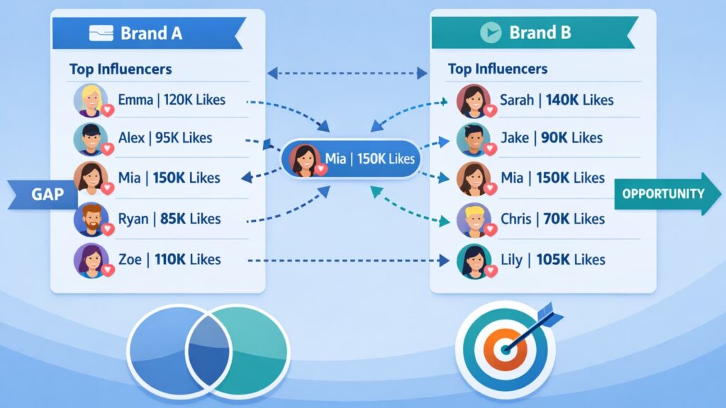 detect influencer partnership opportunities 3 Visual comparing creators to detect influencer partnership opportunities through competitor campaign tracking.