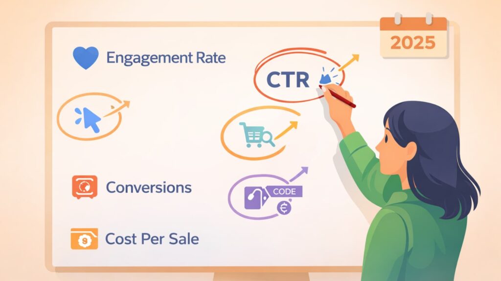 Illustration of metrics used to report influencer performance trends in 2025.