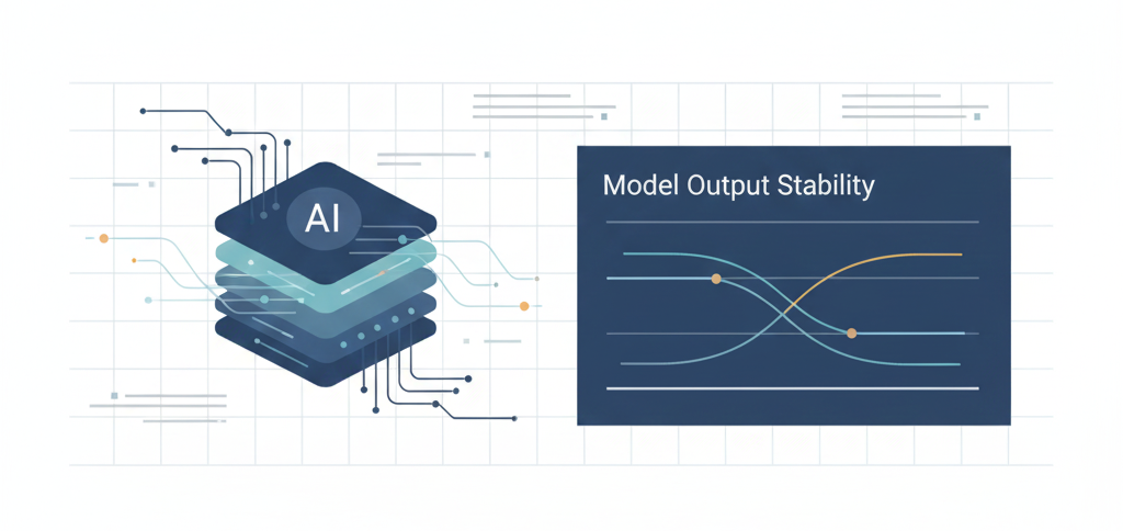 Illustration showcasing an abstract AI component with performance metrics inside an llm drift reporting dashboard.
