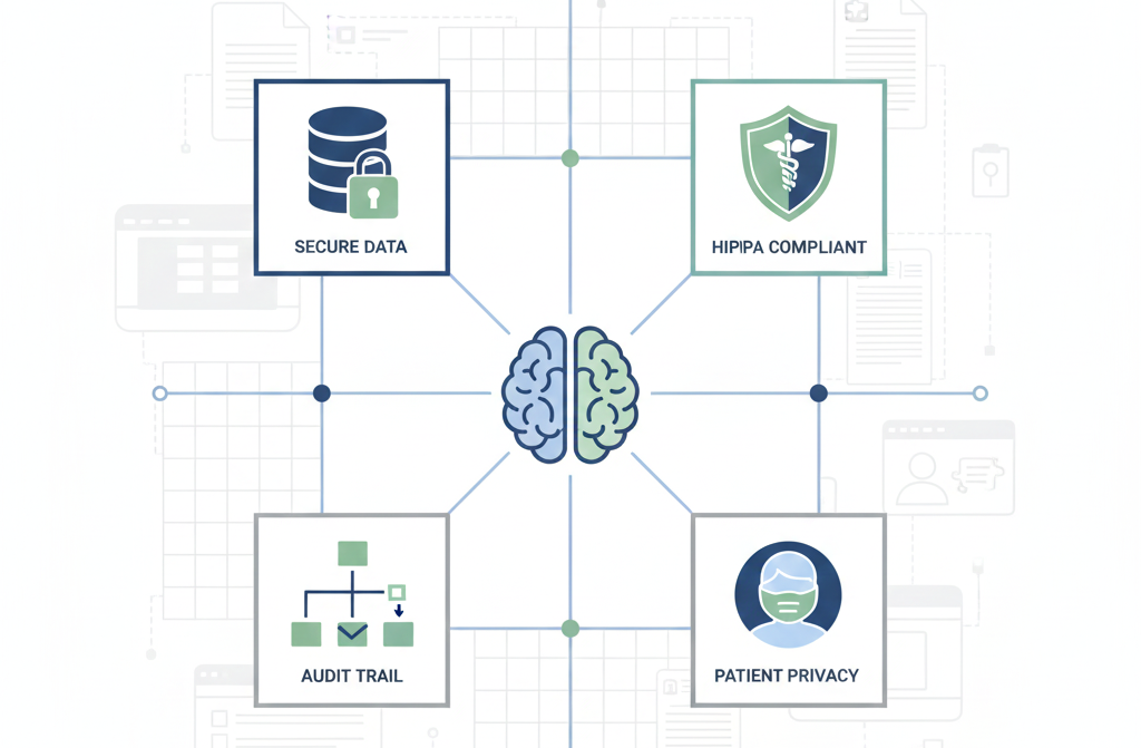Conceptual design emphasizing governance, encryption, auditing, and privacy protections in an llm drift reporting dashboard.