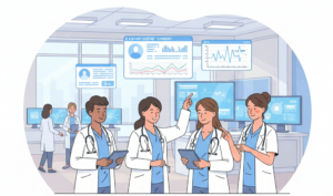 Hospital team using dashboards to monitor model behavior through an llm history tracking guide.