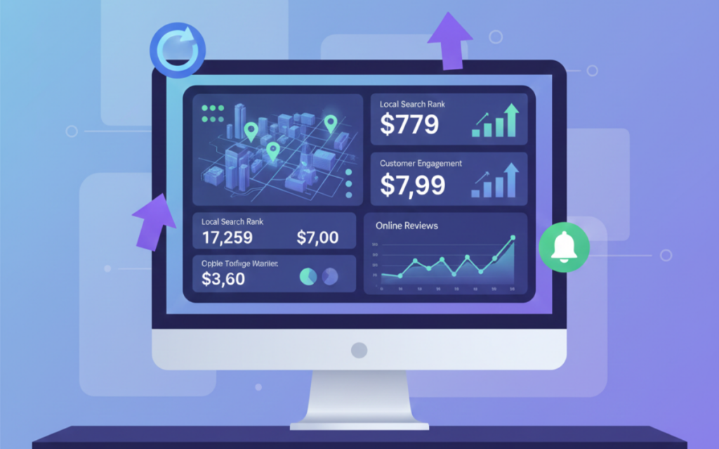 Regional keyword research guide dashboard displaying local search rankings and customer engagement metrics