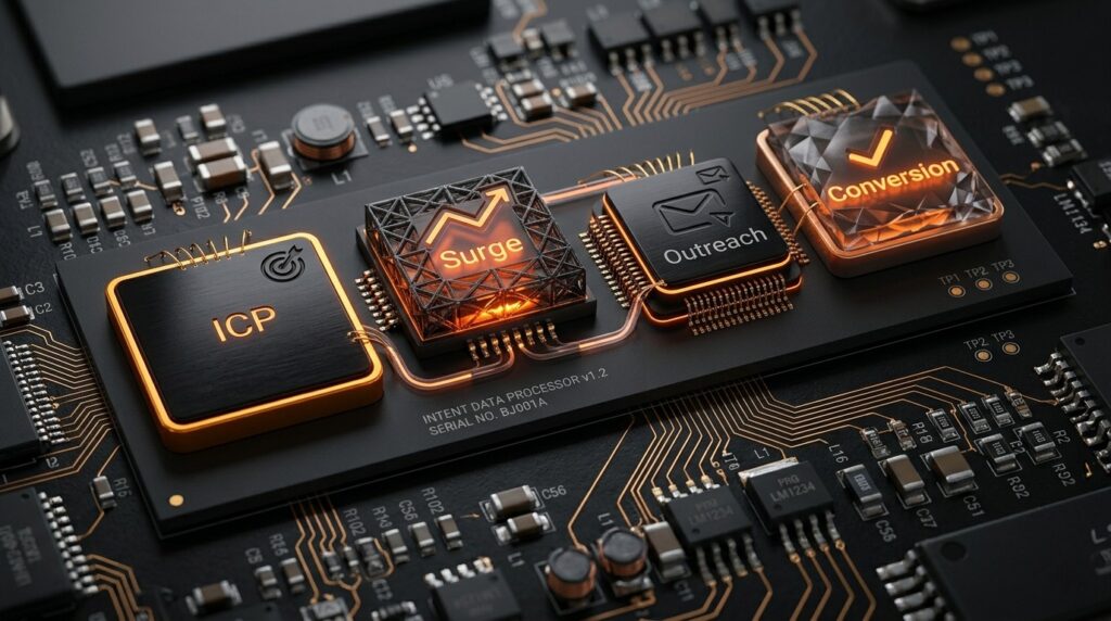 Circuit board illustrating the ICP-to-conversion pipeline powering best intent data platforms for B2B sales.