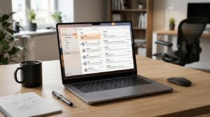 A laptop displaying an inbox and spam folder illustrating how to keep cold emails out of spam successfully