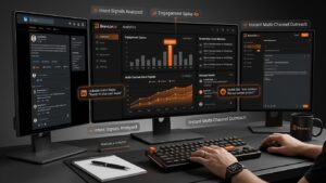 Marketing team uses multi-screen setup to launch intent driven campaigns in BrandJet with real-time analytics